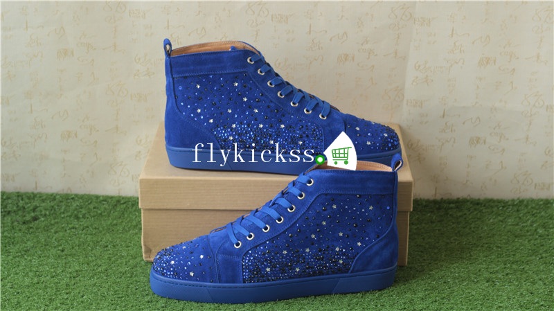 Christian Louboutin Flat Spike Sneaker High Top Blue Suede